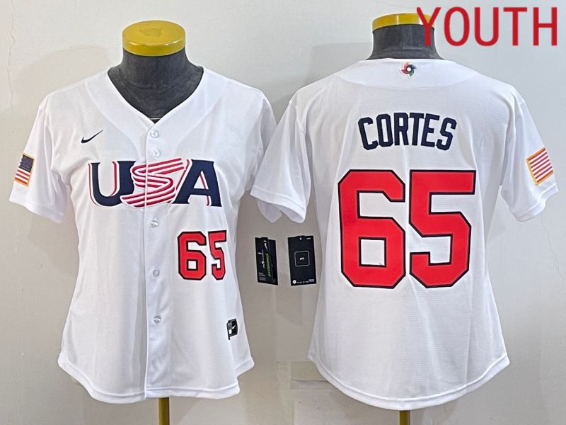 Youth 2023 World Cub USA #65 Cortes White MLB Jersey->youth mlb jersey->Youth Jersey